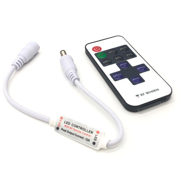 Single Color LED Controller with Dynamic Modes - RF Remote - Mini Single Color LED Controller