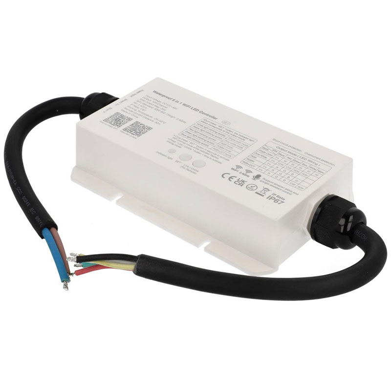 MiBoxer 5-in-1 Waterproof LED Controller - IP67 - 6 Amps/Channel - 12-36 VDC - CCT / RGB / RGB+CCT - Remote / Wi-Fi Hub